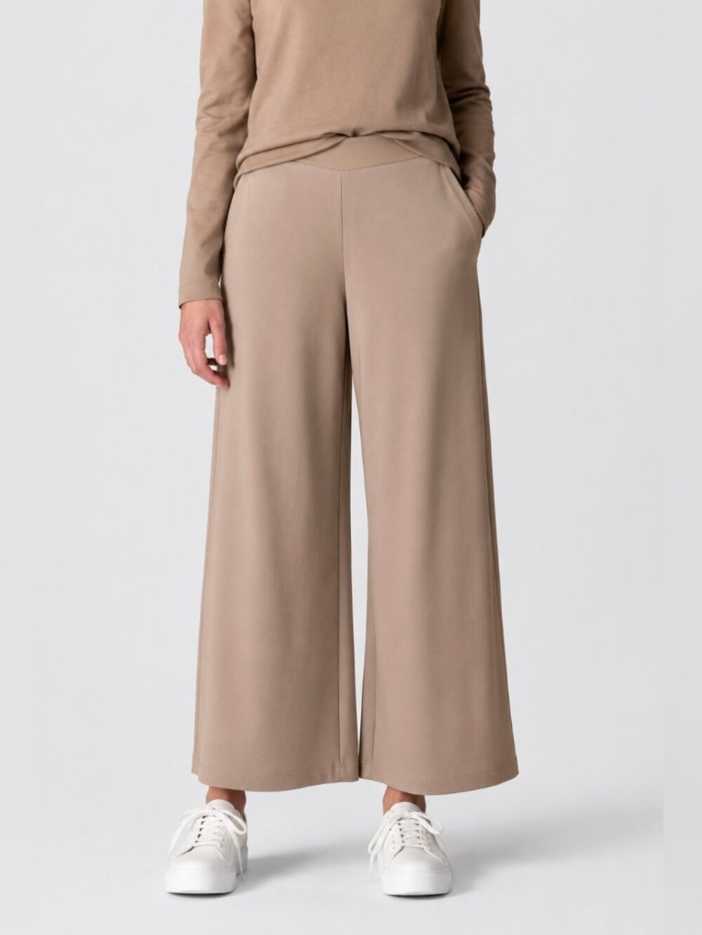 J. Jill NWT Organic Cotton Pull-On Wide-Leg Cropped Pants Tan Pockets, sz Small